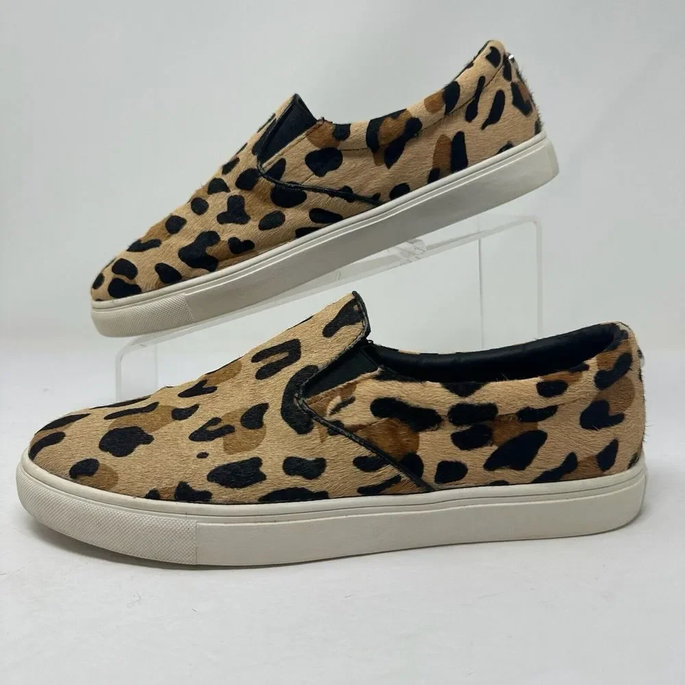 Steve Madden Shoes Womens 9M Tan Ecentrcl Animal Print Cow Hair Slip On Sneakers